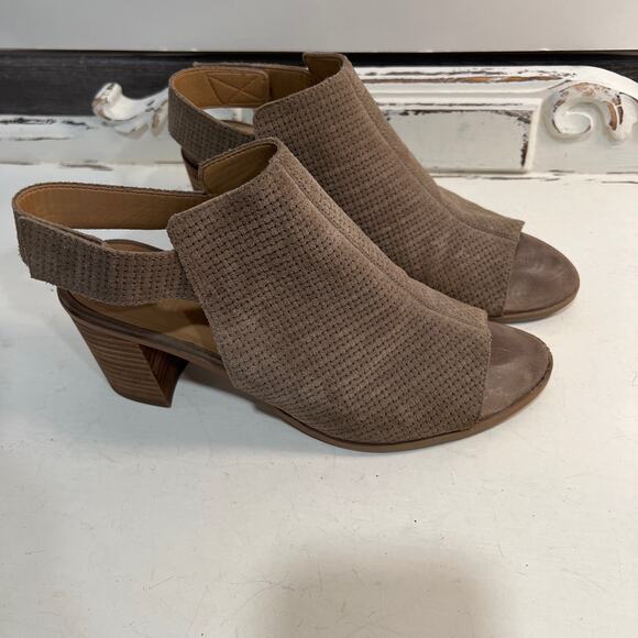 FRANCO SARTO Leather Suede Tan Brown Open Toe 3" Block Heels size 7.5 - Picture 4 of 9